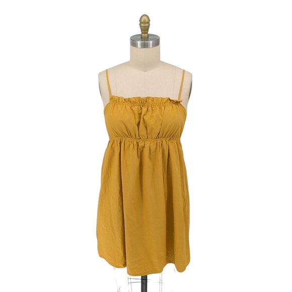 Urban Outfitters Ruffle Open Back Tie Mini Dress Mustard Yellow L cottagecore - Picture 1 of 7